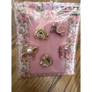 CROCS x LoveShackFancy Jibbitz Set of 5 Limited Ed Heart Rose Bow IN HAND NEW